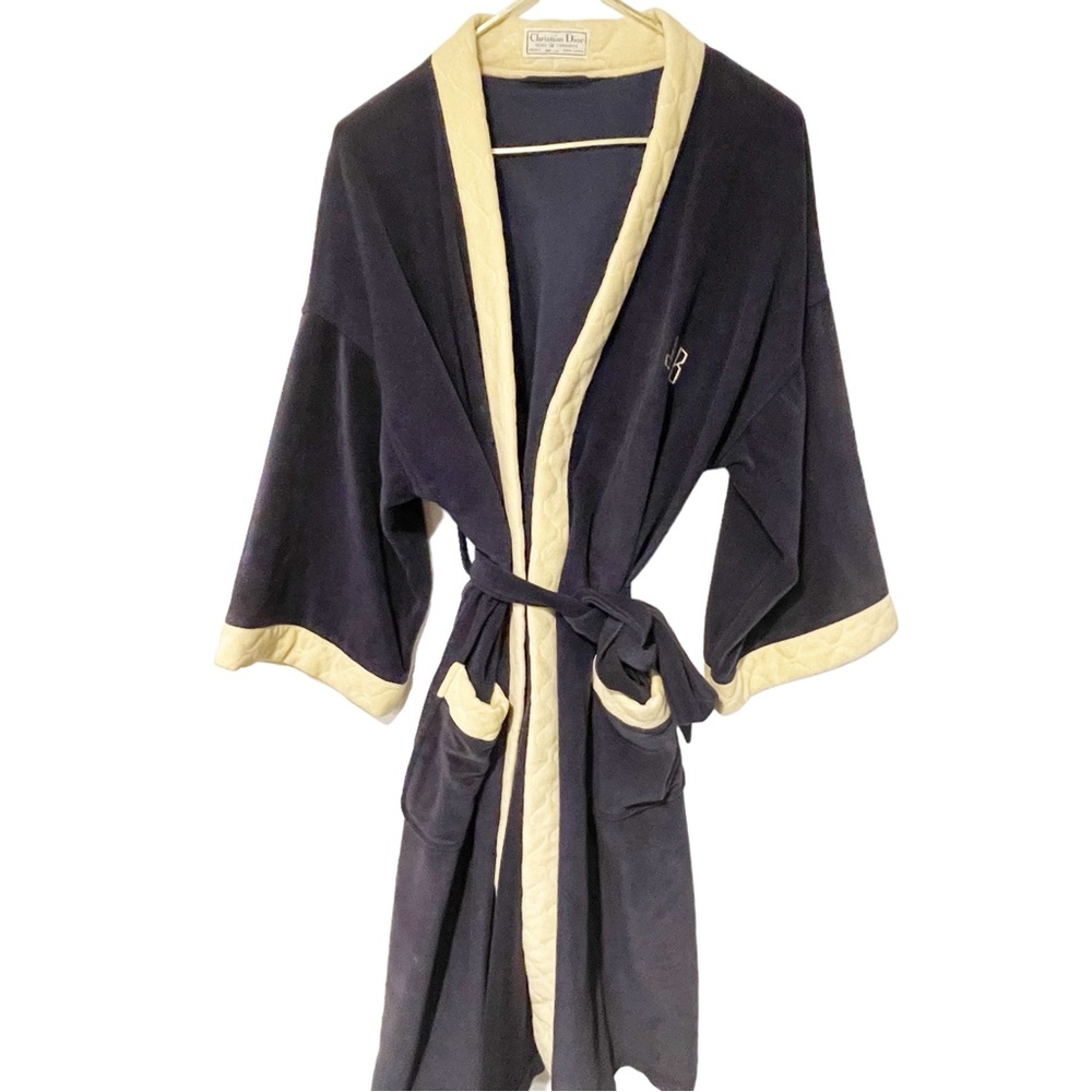 Christian Dior One Size Mens Monogramed Belted‎ Bathrobe Housecoat